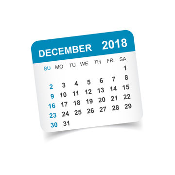 December 2018 calendar. Calendar sticker design template. Week starts on Sunday. Business vector illustration.