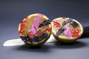 Detail a lemon painted in full color