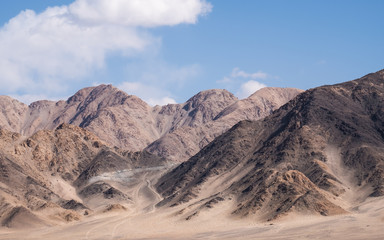 Landscape image of mountains and blue sky background in Ladakh , India