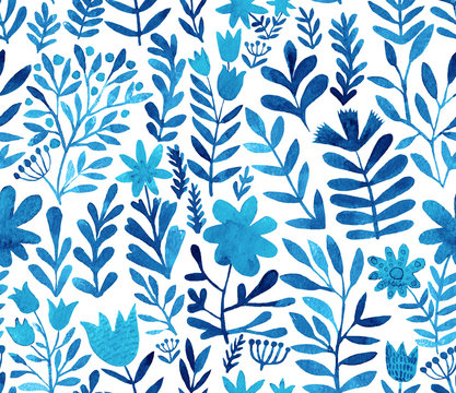 Watercolor floral seamless pattern. Handdrawn botanical backdrop