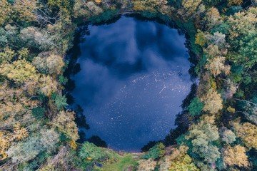 Aerial view of round shaped pond