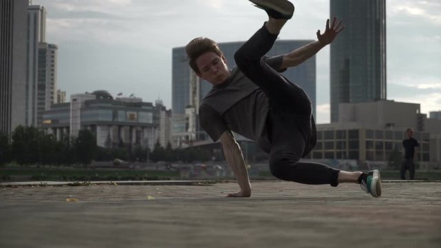 Cool man dancing breakdance