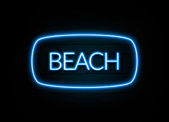 Beach  - colorful Neon Sign on brickwall