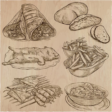 Food. Freehands, hand drawn collection. Line art.