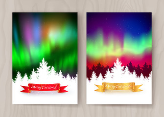 Christmas postcard designs with northern lights
