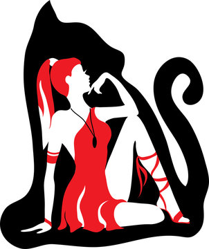 Beautiful girl like a cat. Wild woman concept. Stylish vector silhouette illustration.