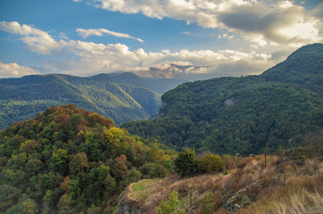 Obraz na płótnie Canvas Autumn evening in the Caucasus Mountains. Nature and travel. Russia, Dagestan