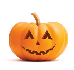 Pumpkin smiling face on white background. Pumpkin scary face halloween. Vector illustration of happy pumpkin.