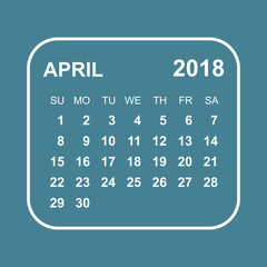 April 2018 calendar. Calendar planner design template. Week starts on Sunday. Business vector illustration.