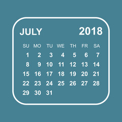 July 2018 calendar. Calendar planner design template. Week starts on Sunday. Business vector illustration.