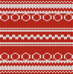 Imitation of a knitted fabric with a pattern of red and white color. Vector illustration.