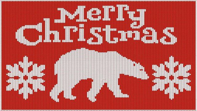Background for the New Year mood. Merry Christmas. Knitted picture. Pullover. Bear and snowflakes. Creates heat. Vector image.