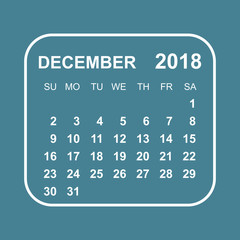 December 2018 calendar. Calendar planner design template. Week starts on Sunday. Business vector illustration.