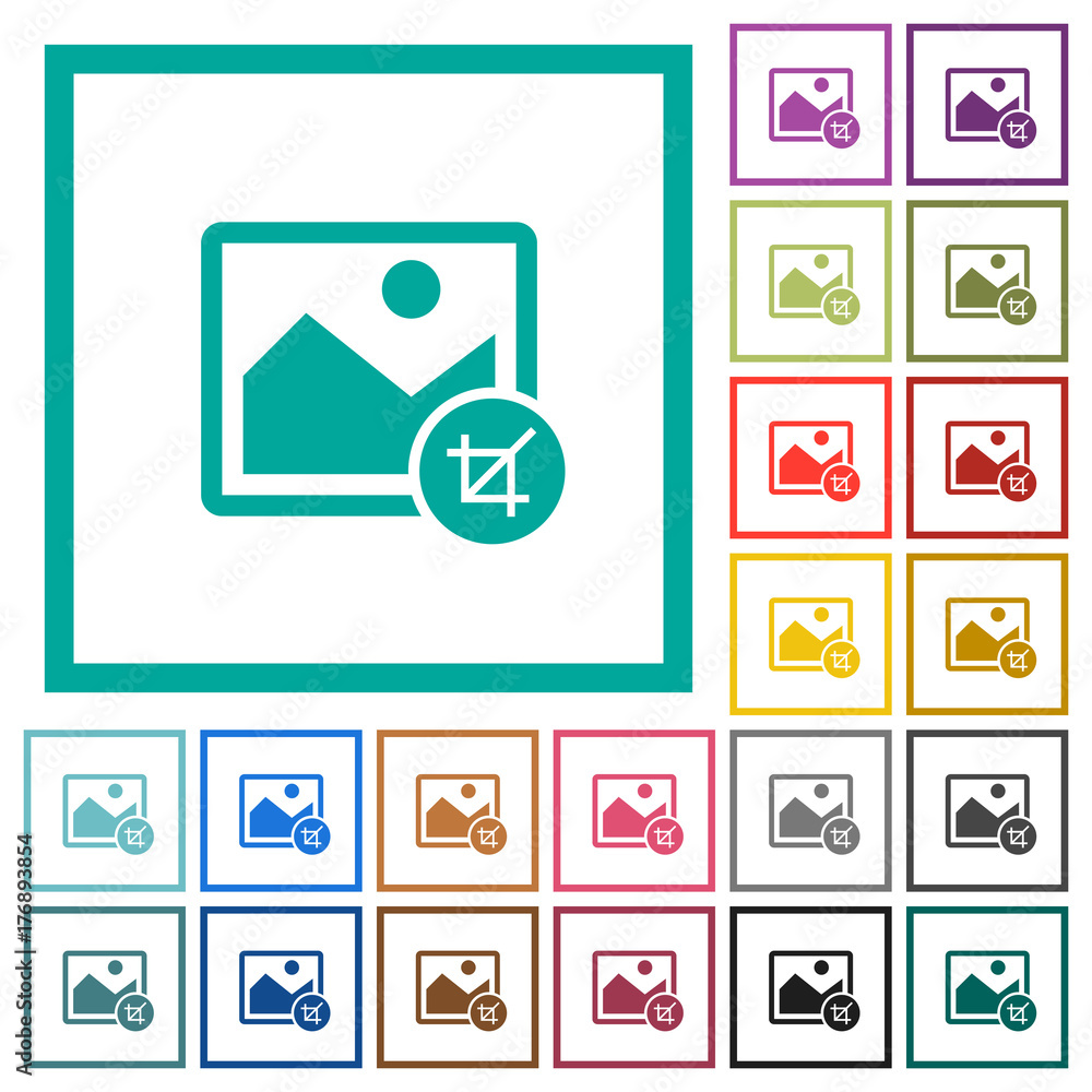 Poster crop image flat color icons with quadrant frames
