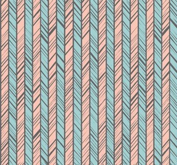 Pattern herringbone, seamless background, pink and blue, vector.Vertical stripes with pink and blue diagonal strokes on a dark gray background. The uneven strokes of the imitation.Decorative pattern. 