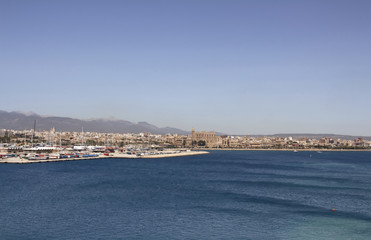 Aerial view of Palma De Mallorca city. It is a resort city and capital of the Spanish island of...