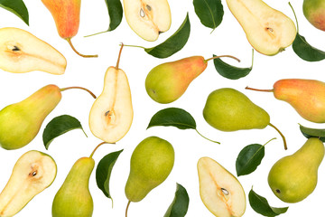 Delicious ripe pears on white background