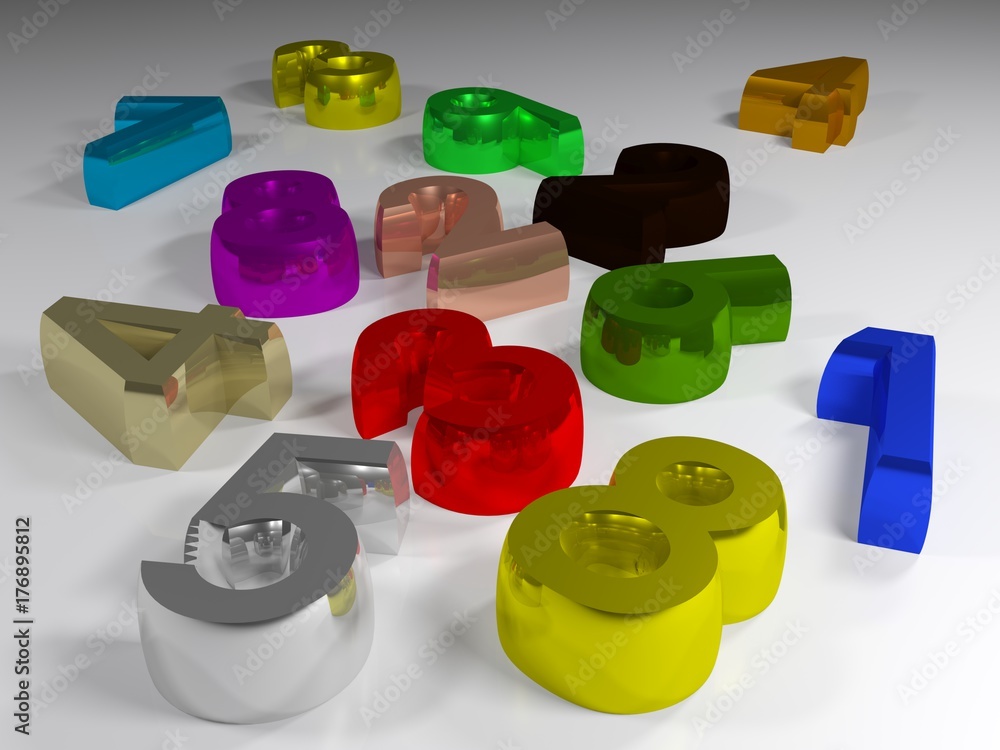 Poster numbers spread on a white table - 3d rendering