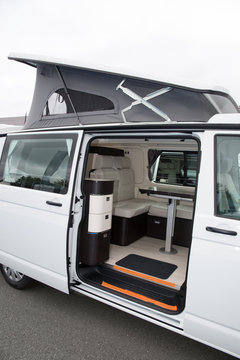camper van with open roof for holidays