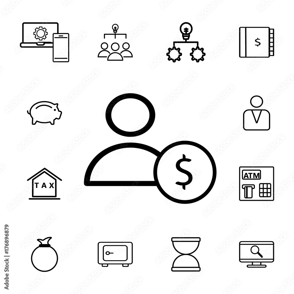 Poster man with dollar vector sketch icon