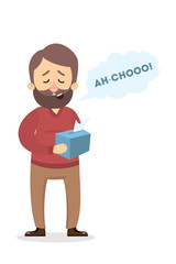 Isolated sneezing man.