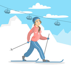 Woman skiing in mountains.