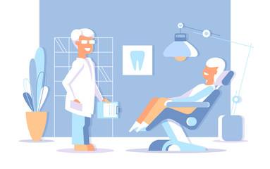 Dentist reception illustration. Dental clinic concept. Happy and easy stomatological service conceptual image.