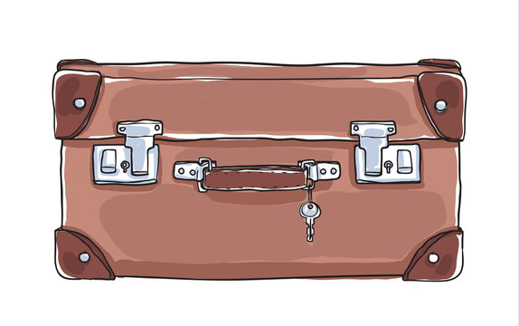 Brown vintage Suitcases with key hand drawn cute vector art illustration