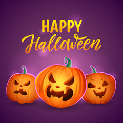Happy halloween Pumpkins. Vector greeting card. Mystical Halloween pumpkins
