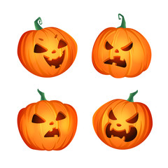 Set of Halloween pumpkins on white background