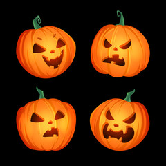 Set of Halloween pumpkins on a black background
