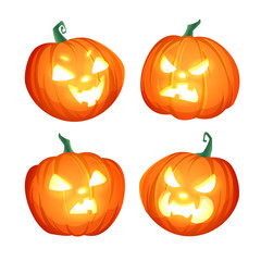 Set of Halloween pumpkins on white background