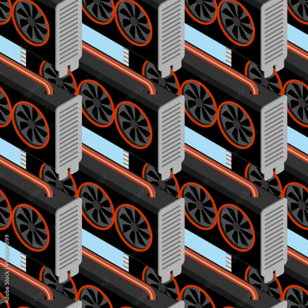 Poster mining farm seamless pattern. mining rig gpu ornament. crypto currency at home. extraction of virtua