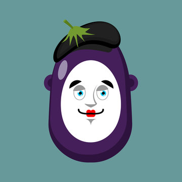 Eggplant mime avatar. Purple vegetable pantomime emoji. Vector illustration