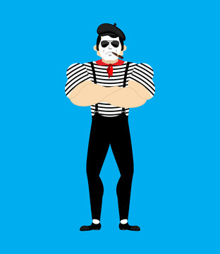 Strong Mime. Serious pantomime. Powerful mimic. Vector illustration