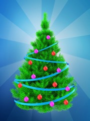 3d vibrant Christmas tree over blue