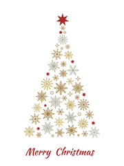 Christmas tree made from snowflakes isolated on white background. Vector illustration.