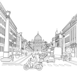 Fototapeta na wymiar Sketch of the street of Rome