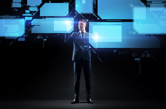businessman working with virtual screen
