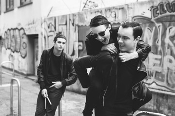 Young punk rockers having fun in the city