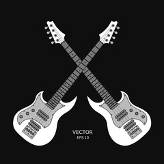 Musical competitions. Two cross guitars. Vector illustration. Screensaver for a musical competition