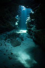 Dark, Underwater Cave and Sunlight