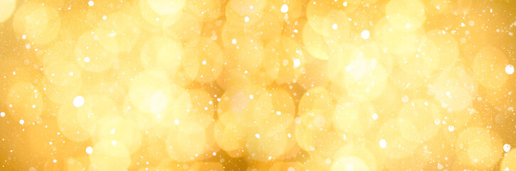 Festive glittering christmas lights. Blurred abstract background with bokeh. Copy space. Banner