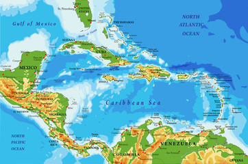 Central America and Caribbean Islands physical map - 176901646