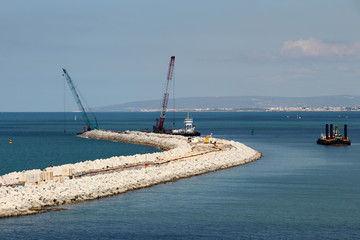 View of Haifa's Port, Cranes, Boats, Ships and equipment.