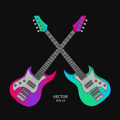 Musical competitions. Two cross guitars. Vector illustration. Screensaver for a musical competition