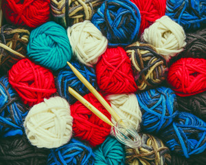 Fototapeta na wymiar Wool yarn balls background