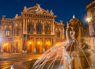 Landmarks of Catania: night view of the fountain of Dolphins in Piazza teatro Massimo, and a view...