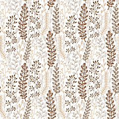 Floral seamless pattern with ornamental stylized leaves. Endless texture, template for fabric, textile, wrapping package design.