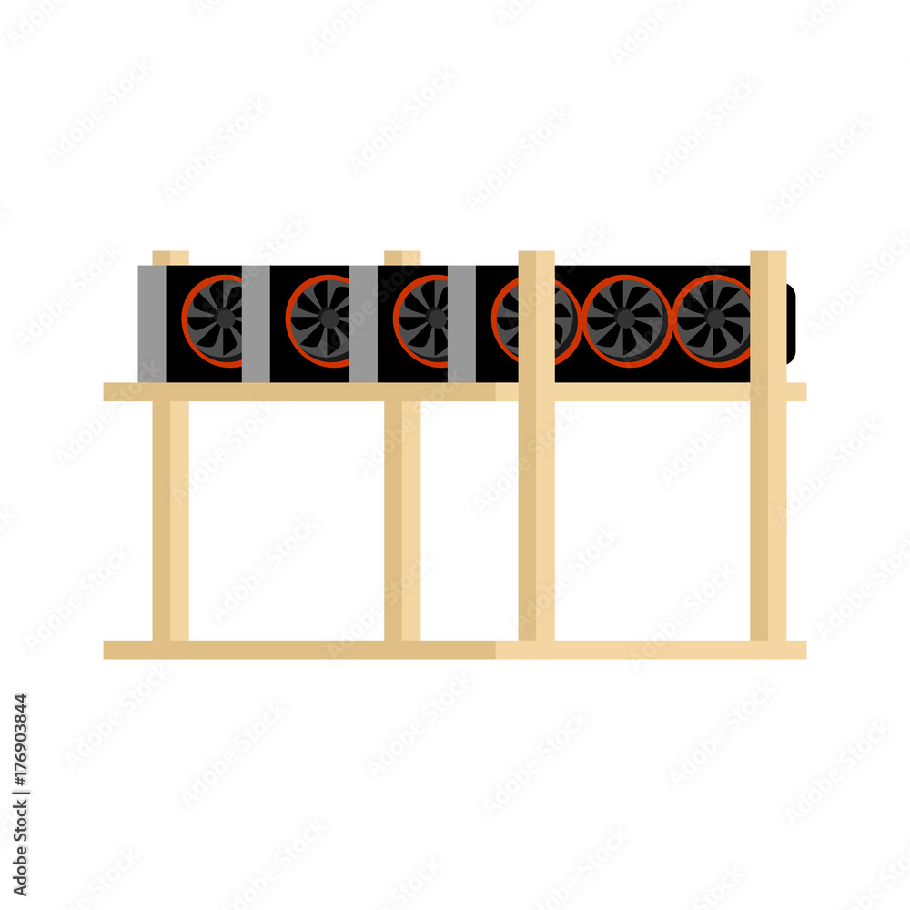 Poster mining farm isolated. home mining rig gpu. crypto currency at home. extraction of virtual money. vec